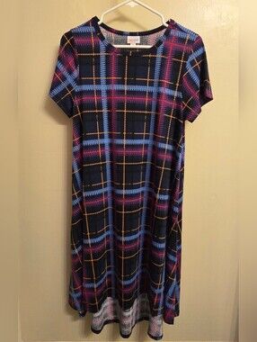 LuLaRoe Carly Plaid Dress Small Dark Academia Grunge Skater Casual T-Shirt Dress